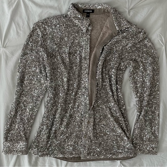 Express Relaxed Sequin Shirt - Picture 1 of 8